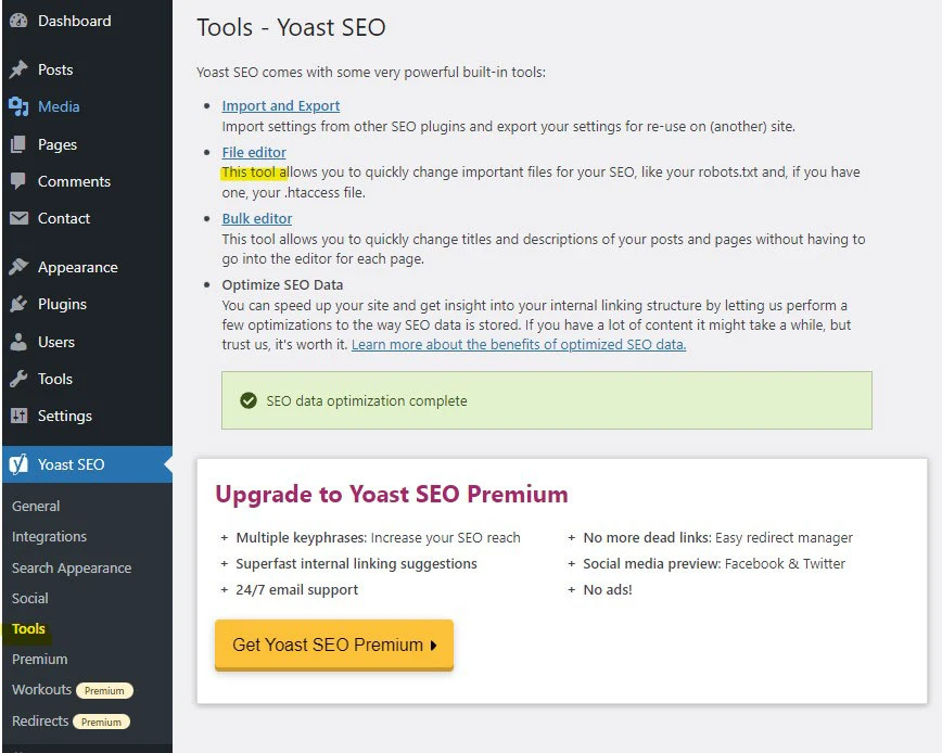 wordpress edit htaccess file using yoast seo