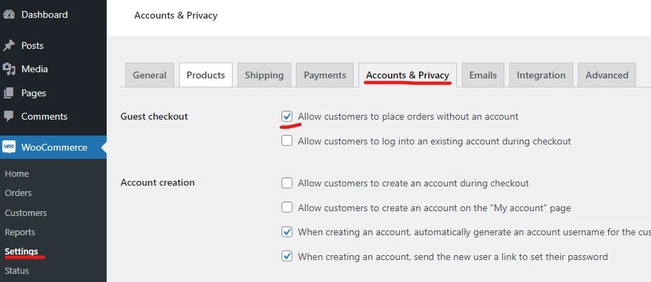 how to allow guest orders in woocommerce