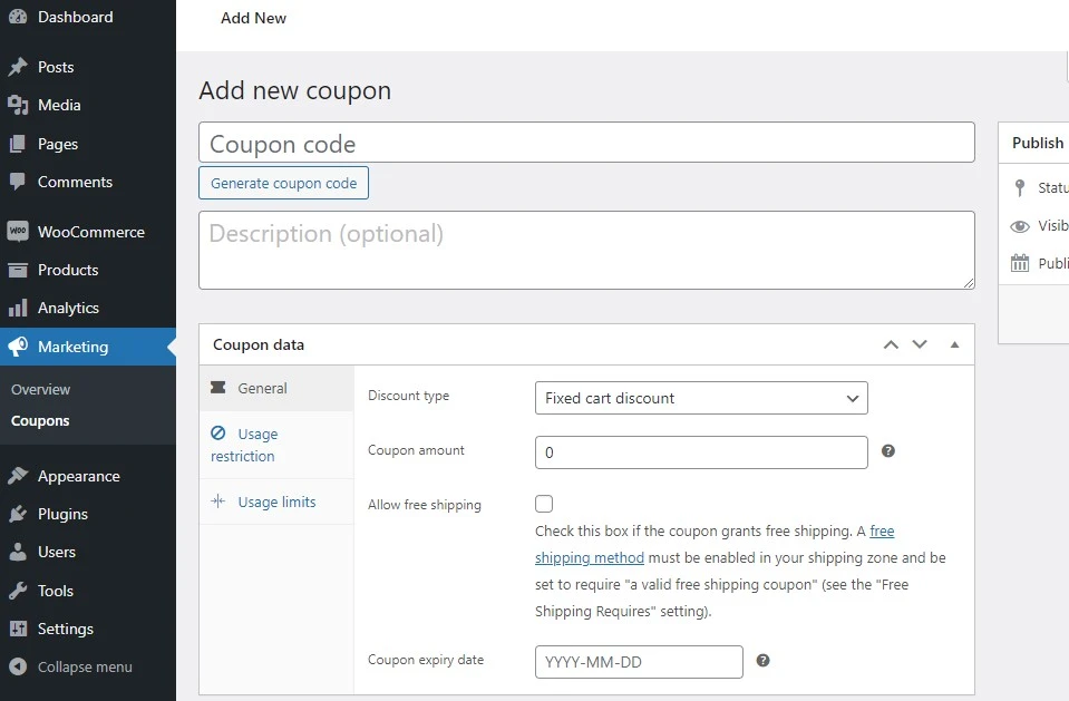 woocommerce discount code settings