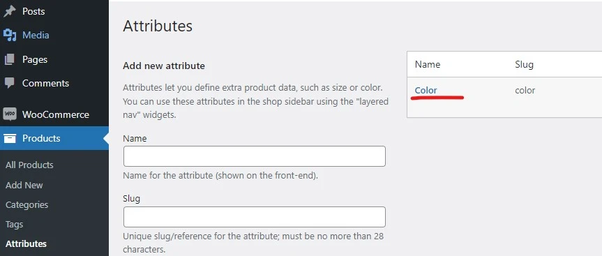 woocommerce attributes