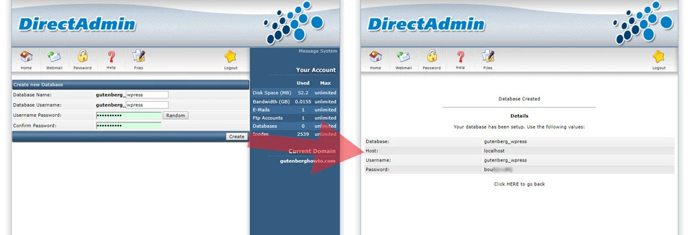 directadmin how to install wordpress