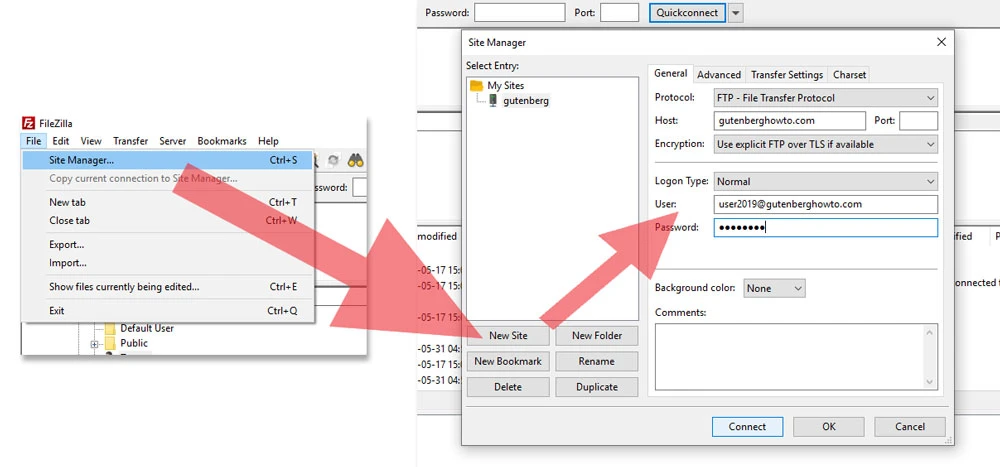 wordpress installation using directadmin and filezilla