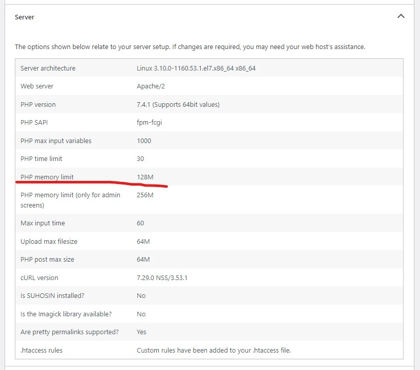 wordpress php memory limit