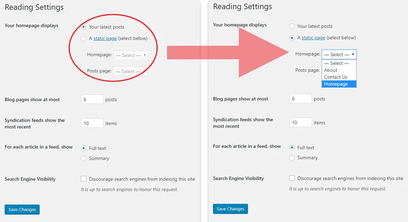 how to set homepage in wordpress