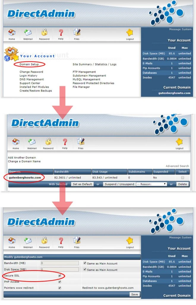 wordpress directadmin enable ssl