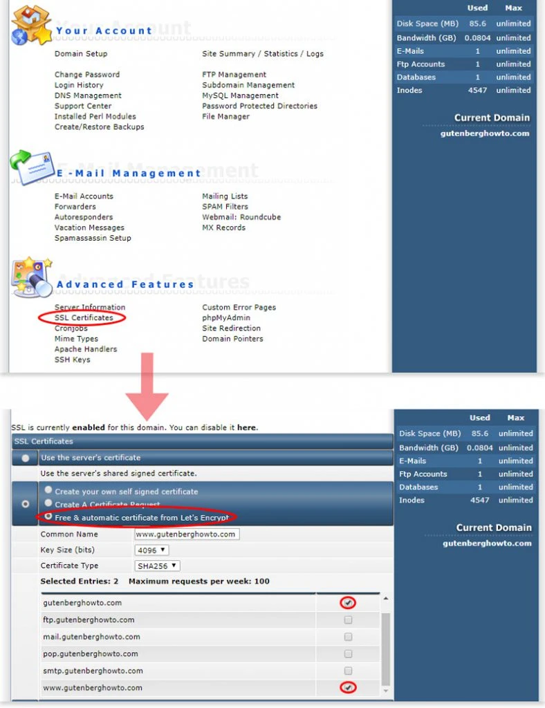 how to install let's encrypt certificate in directadmin for wordpress