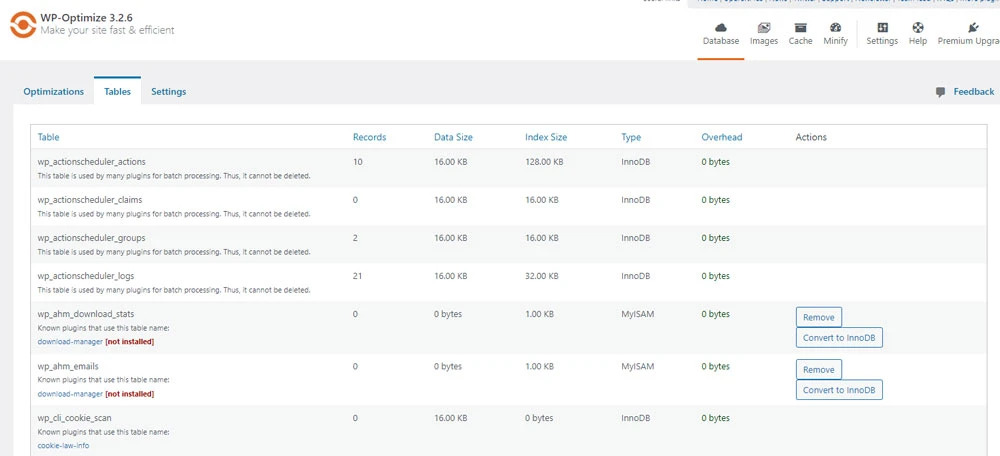 how to remove unused tables in wordpress database