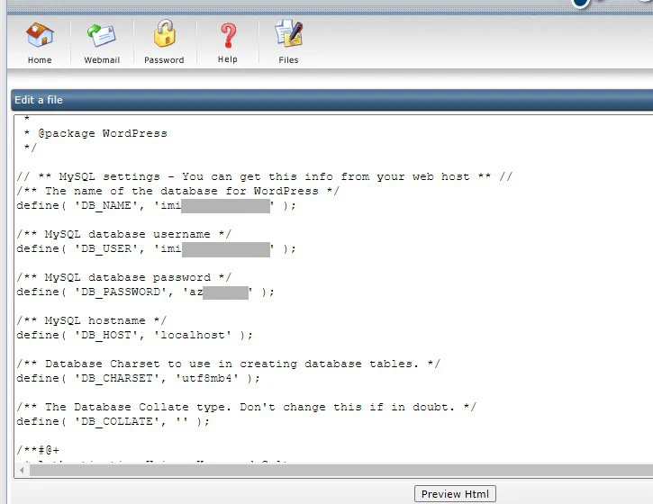 view wordpress database credentials using directadmin