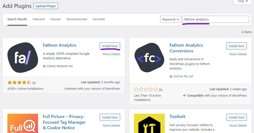 fathom analytics wordpress