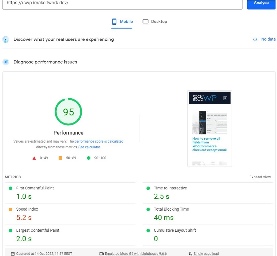 Website speed on mobile without analytics