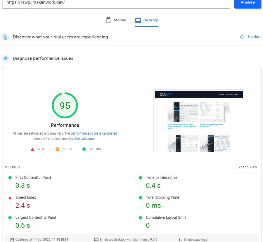 Website speed on desktop with Google Analytics