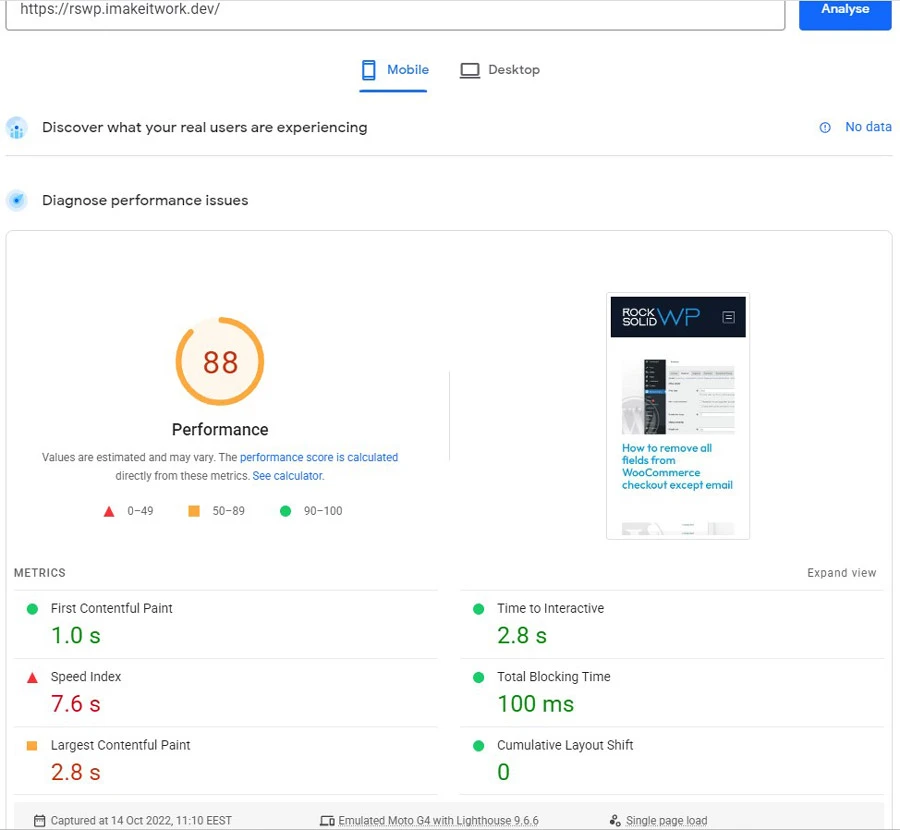 Website speed on mobile with Google Analytics