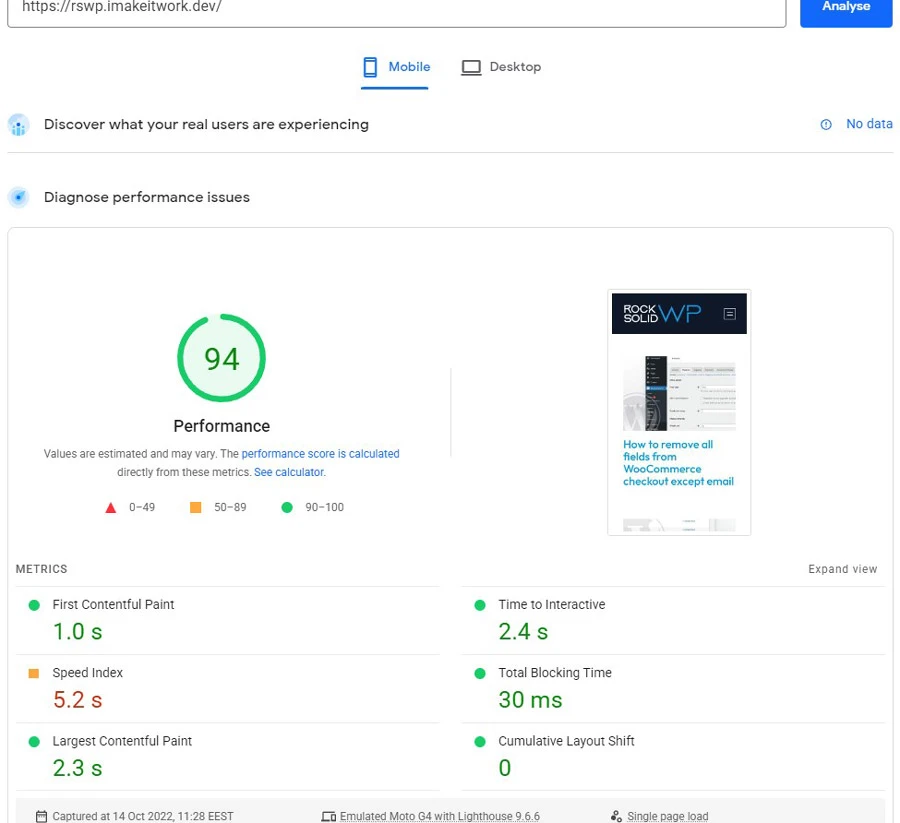 Website speed on mobile with Fathom