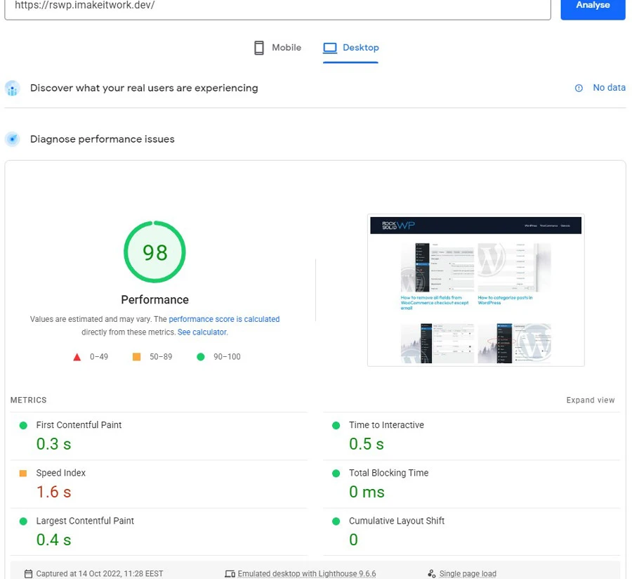 Website speed on desktop with Fathom