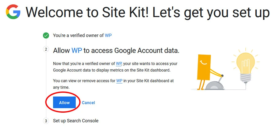 allow wordpress to access google analytics and google account data