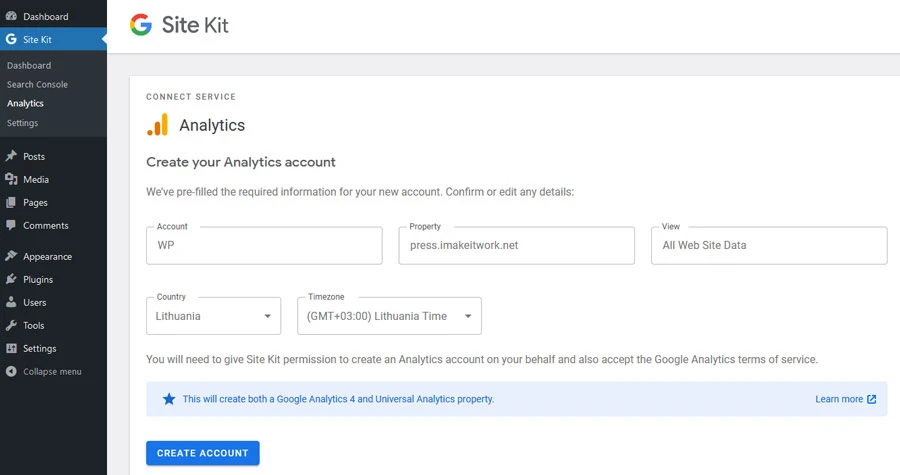 create google analytics account in wordpress