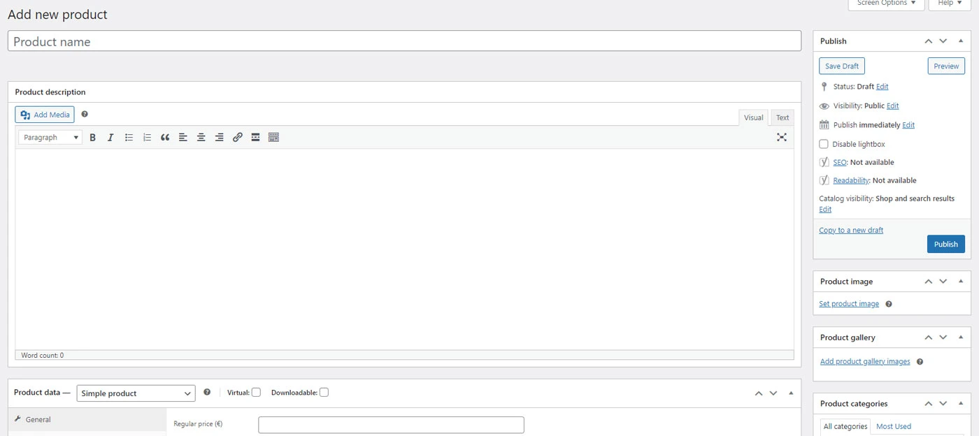 woocommerce default product description editor