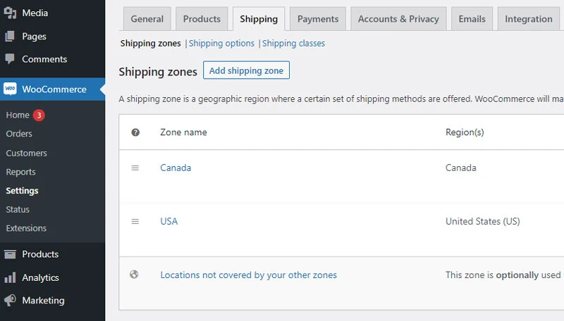 woocommerce what is shipping zones