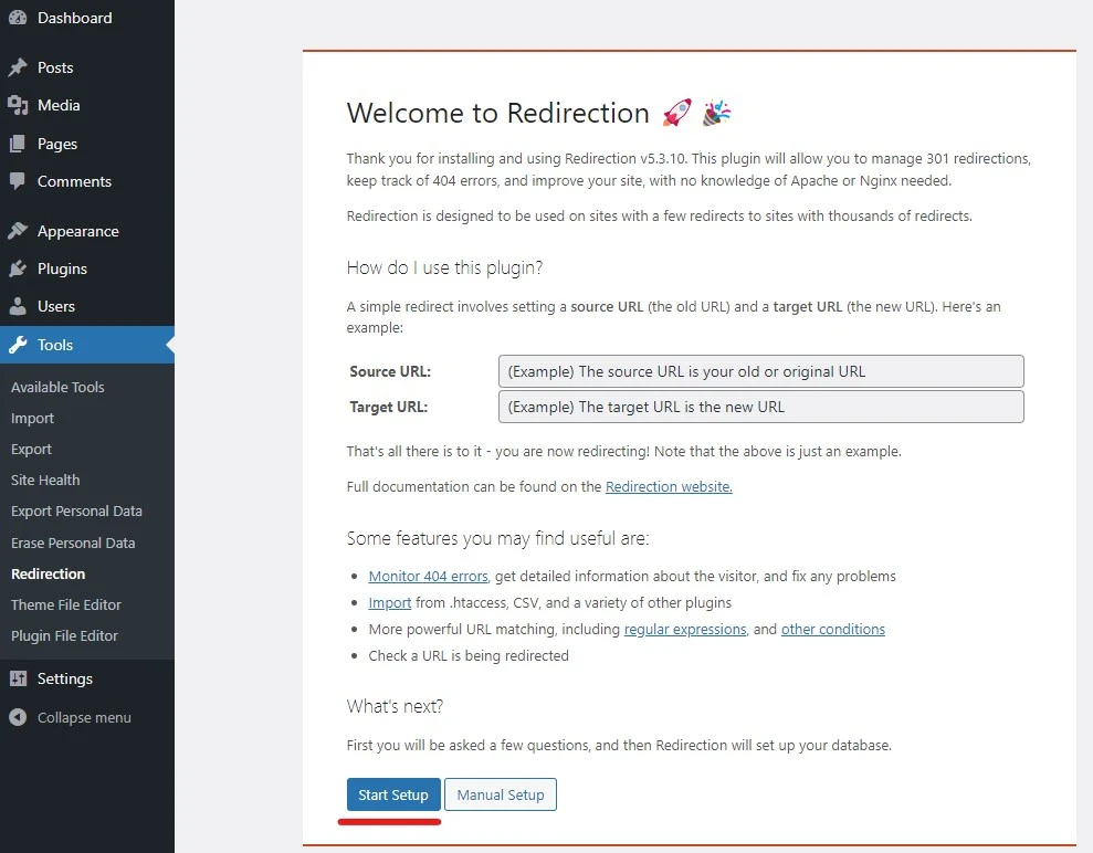 how to configure redirect plugin in wordpress