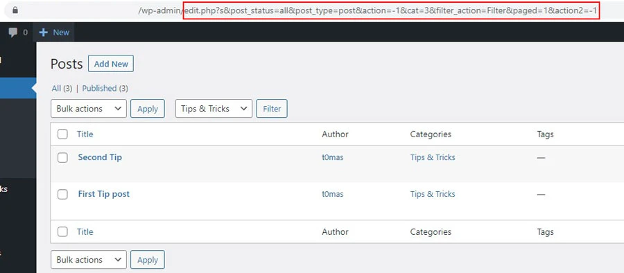 wordpress get filter link for shortcut