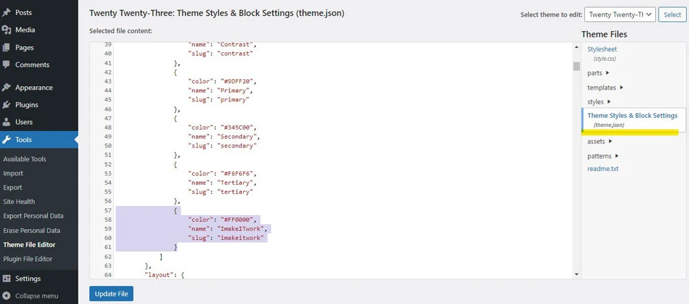 how to add custom color to wordpress full site editor theme