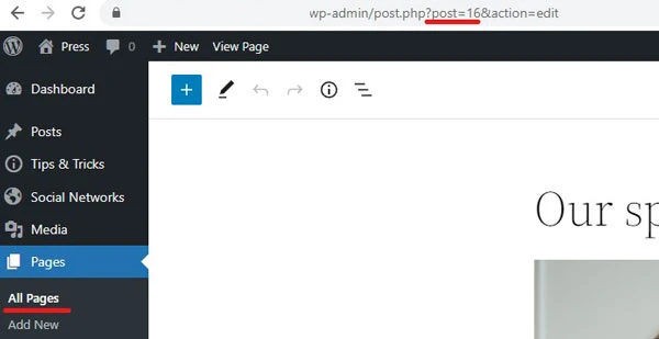 how to find page ID in WordPress