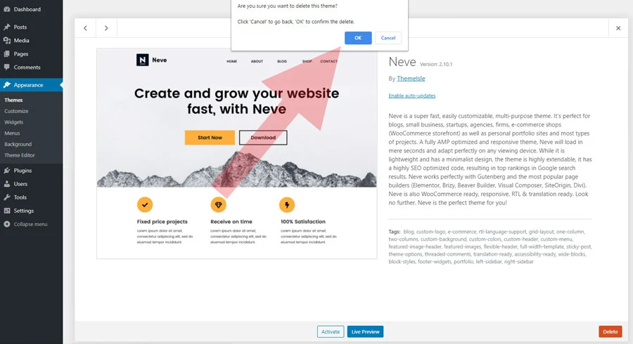 how to delete theme in wordpress