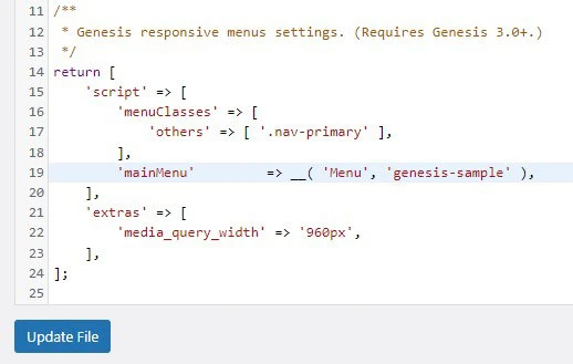how to change word menu in genesis sample theme